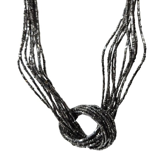 Handcrafted Elegant Silver Seed Bead Necklace and Earrings Set Fashion Jewelry - Picture 3 of 8